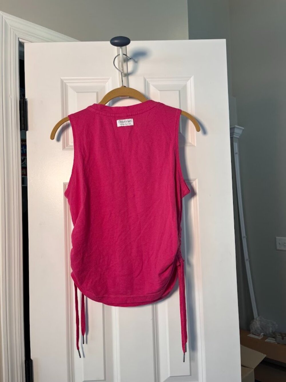 Calvin Klein Performance Magenta Pink Waffle Knit Tank Top M Ruched Cinch Side - Picture 7 of 7